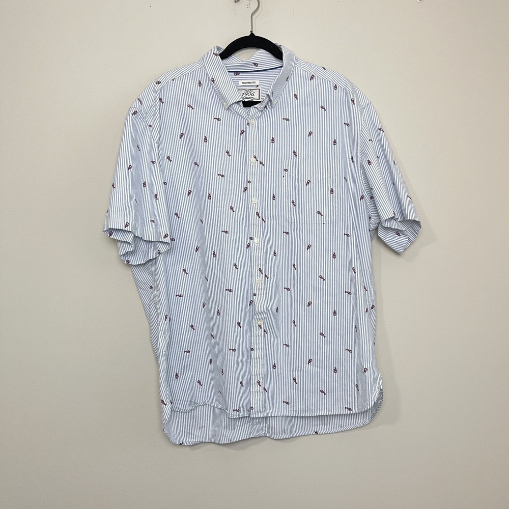 Jos. A. Bank 1905 Tailored Fit Striped Button Up Shirt Lobster Coastal Sz XXL